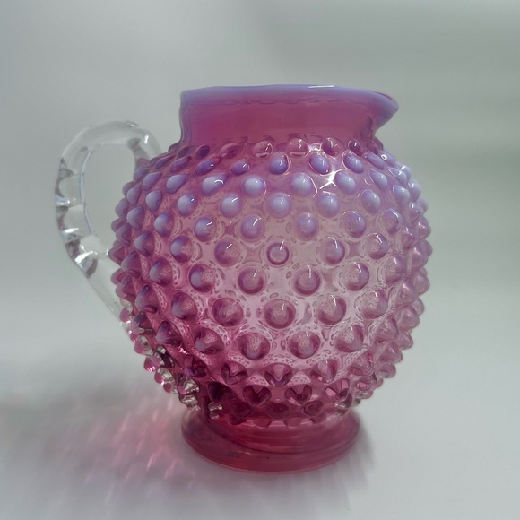 Fenton Art Glass Cranberry Jug OPALESCENT HOBNAIL PITCHER 4.75" w handle - Picture 1 of 6